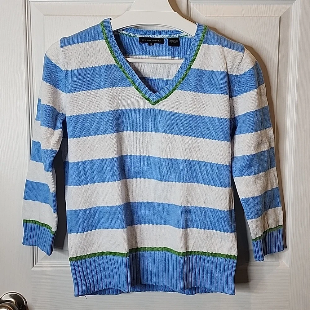Jeanne Pierre Striped Varsity Sweater V-Neck, Women's Size M